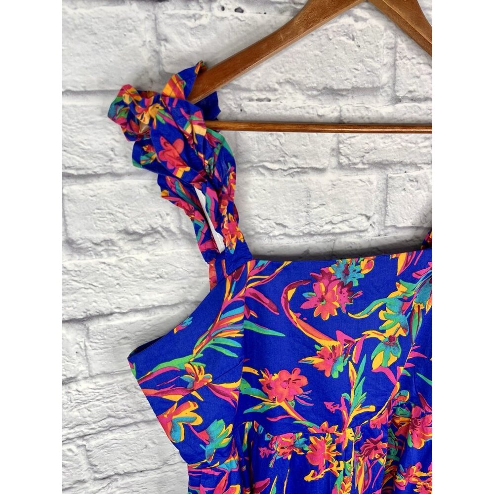 J.CREW Women's Blue Ruffle Sleeveless Midi Bright Floral Smocked Dress 18 - Picture 3 of 6